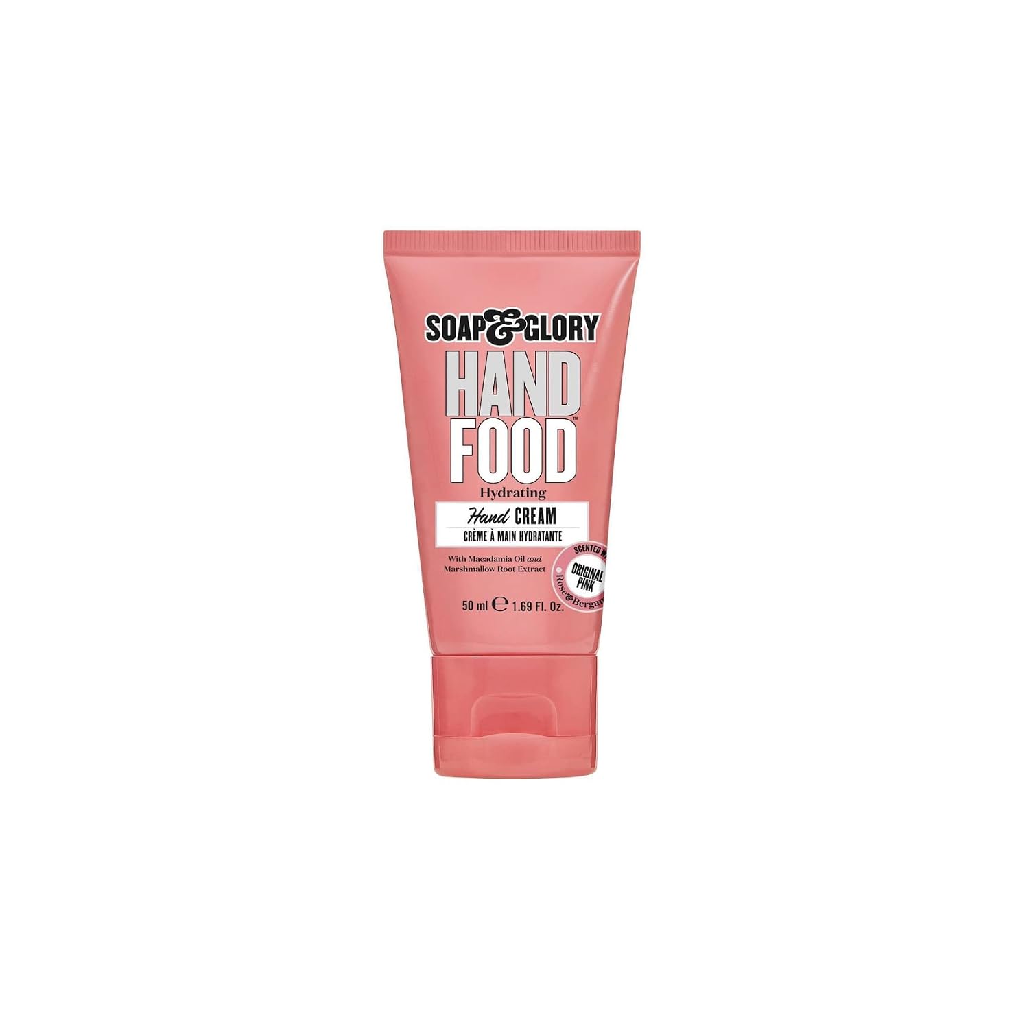 Soap & Glory Hand Food hand cream in the smaller 50 ml pink travel tube, Original Pink fragrance